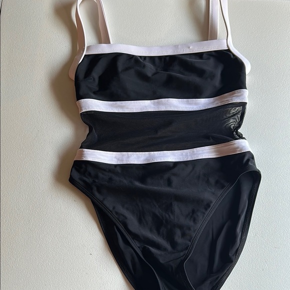 Black and White One-Piece Swimsuit - Picture 1 of 5